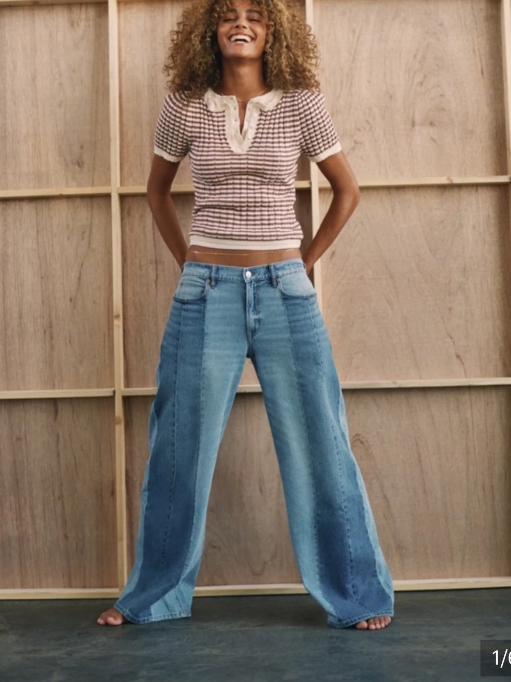 Ae Wide-Leg Paneled Light Blue Jeans